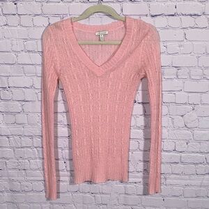 Aeropostale Womens Y2K VTG Lighweight Fitted Knit Sweater Pink Sz M V-Neck Sheer